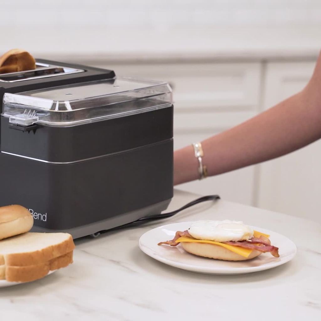 West Bend Multifunctional Breakfast Station, 2-Slice Toaster with Egg Cooker and Meat Warmer, in Black (78500)