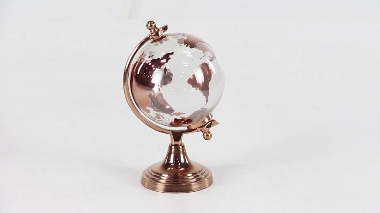 thumbnail video image 2 of DecMode 7" Copper World Map Globe with Tiered Base, 2 of 8