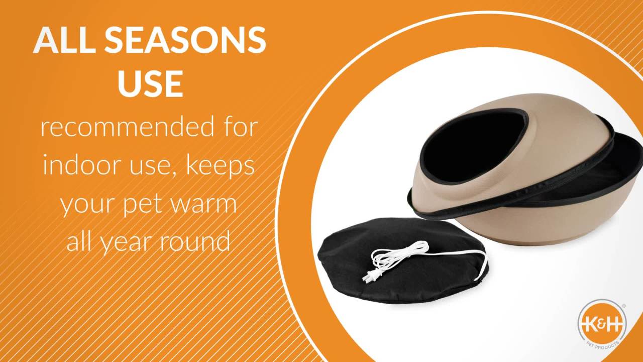 thumbnail video image 2 of K&H Pet Products Thermo-Mod Dream Pod Heated Pet Bed Tan/Black 22 Inches Heated, 2 of 10