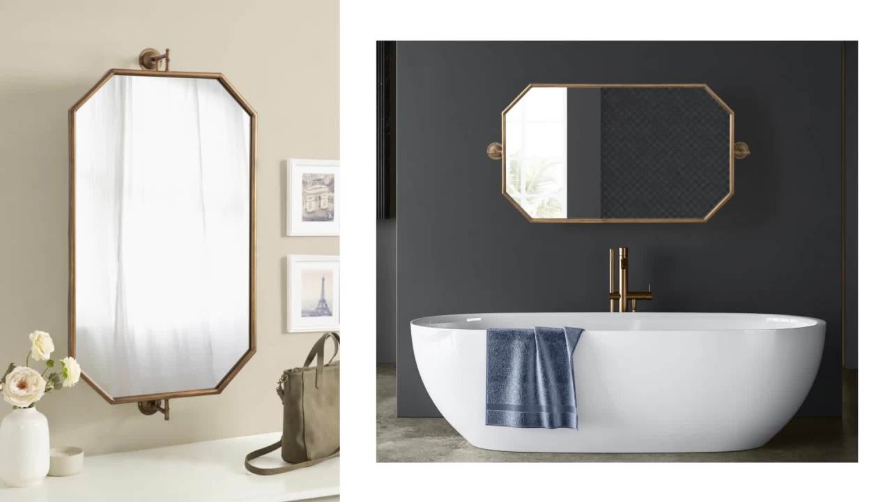 thumbnail video image 2 of Kate and Laurel Darbridge Traditional Octagon Pivot Mirror, 24 x 47, Antique Gold, Vintage Adjustable Bathroom Wall Mirror for Use Horizontally or Vertically, 2 of 9