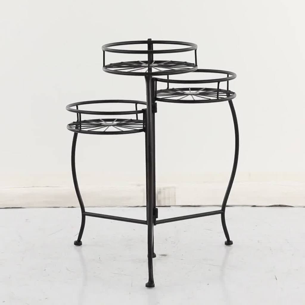 thumbnail video image 2 of DecMode 18" x 19" x 22" 3 Tier Black Metal Starburst Plantstand, 2 of 9