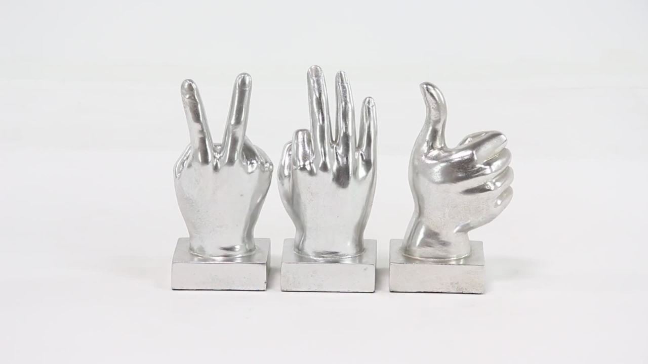 thumbnail video image 2 of 5"W, 11"H Silver Polystone Hands Sculpture, by DecMode (3 Count), 2 of 10