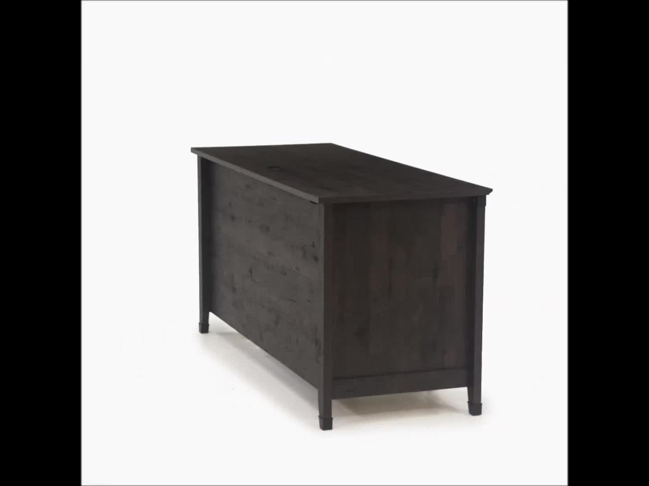 thumbnail video image 2 of Sauder Carson Forge Computer Desk, Coffee Oak Finish, 2 of 13