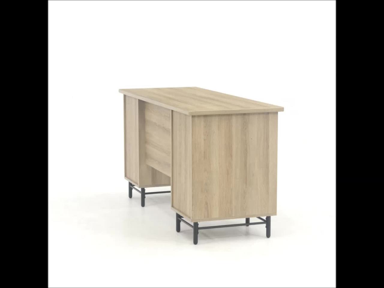 thumbnail video image 2 of Sauder Anda Norr Engineered Wood Executive Desk in Sky Oak and White, 2 of 17