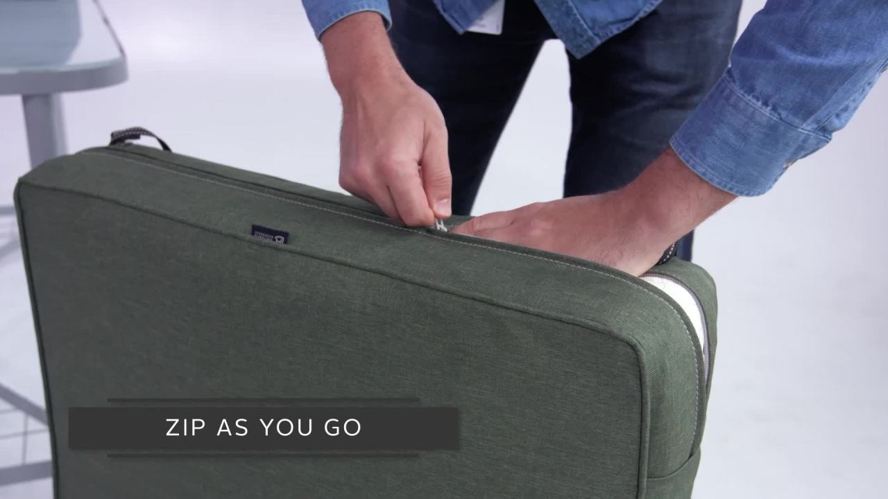 thumbnail video image 5 of Classic Accessories Montlake FadeSafe Water-Resistant Patio Cushion Set, 21 x 20 x 4 inch, Light Charcoal, 5 of 6