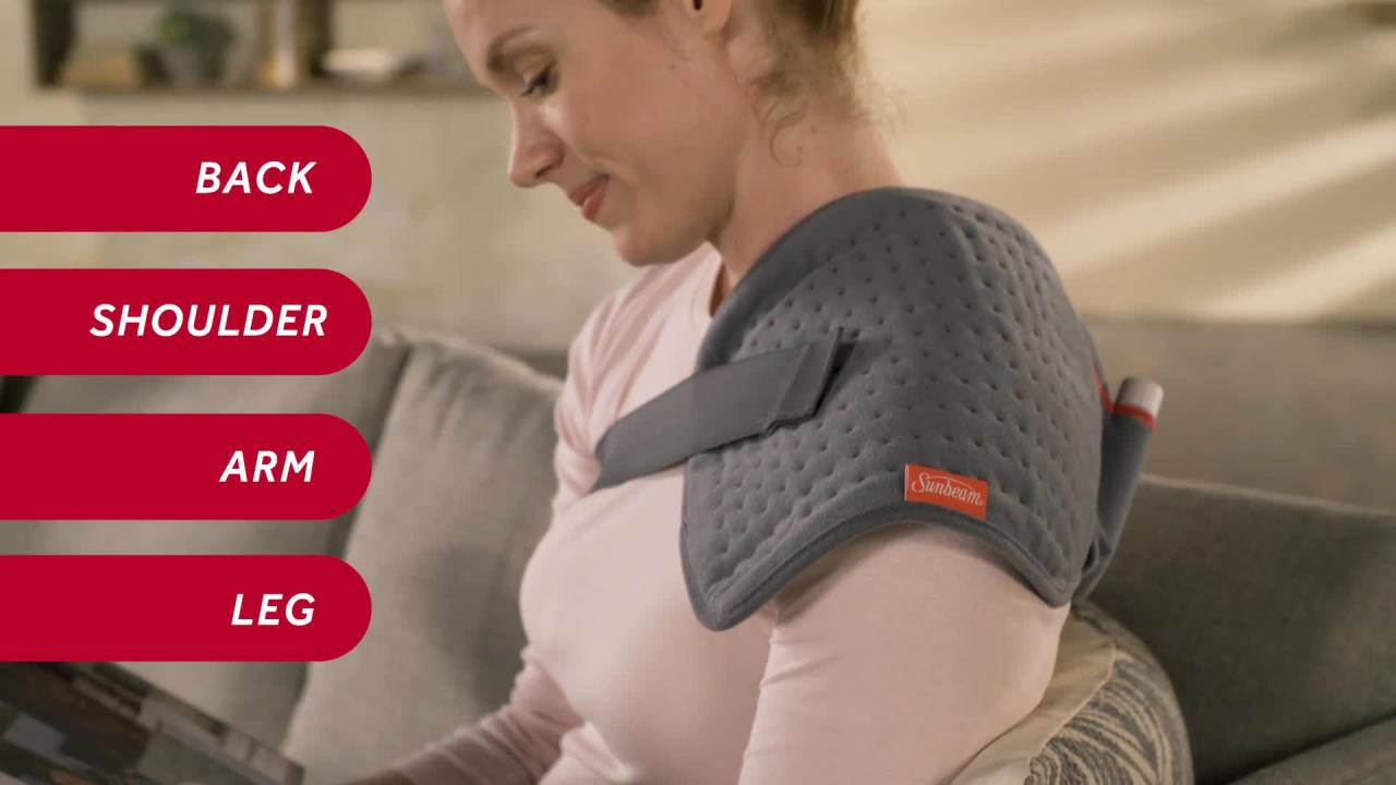 thumbnail video image 2 of Sunbeam GoHeat Cordless Sunbeam Heating Pad for Back, Knee, and Shoulder Pain Relief and Standard Charger, Slate Gray, 2 of 8
