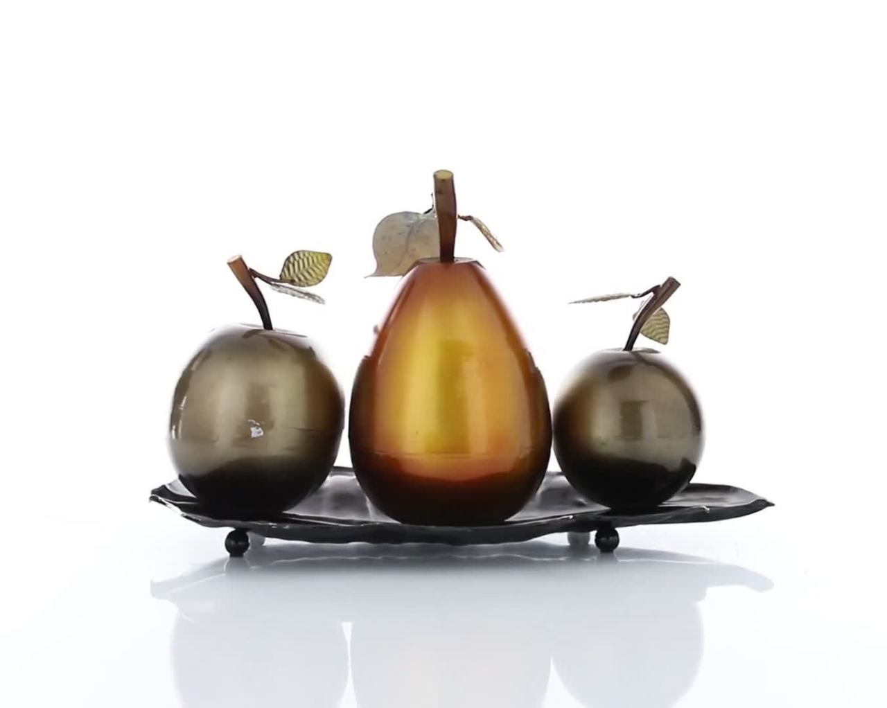 thumbnail video image 2 of DecMode 10"W, 11"H Metal Traditional Decorative Fruit Sculpture, Silver, 1-Piece, 2 of 10