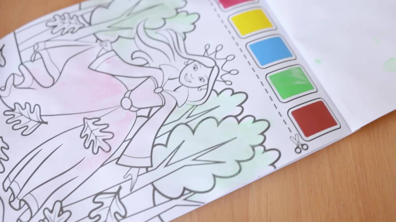 thumbnail video image 2 of Melissa & Doug Paint With Water - Princess, 20 Perforated Pages With Spillproof Palettes - FSC Certified, 2 of 10