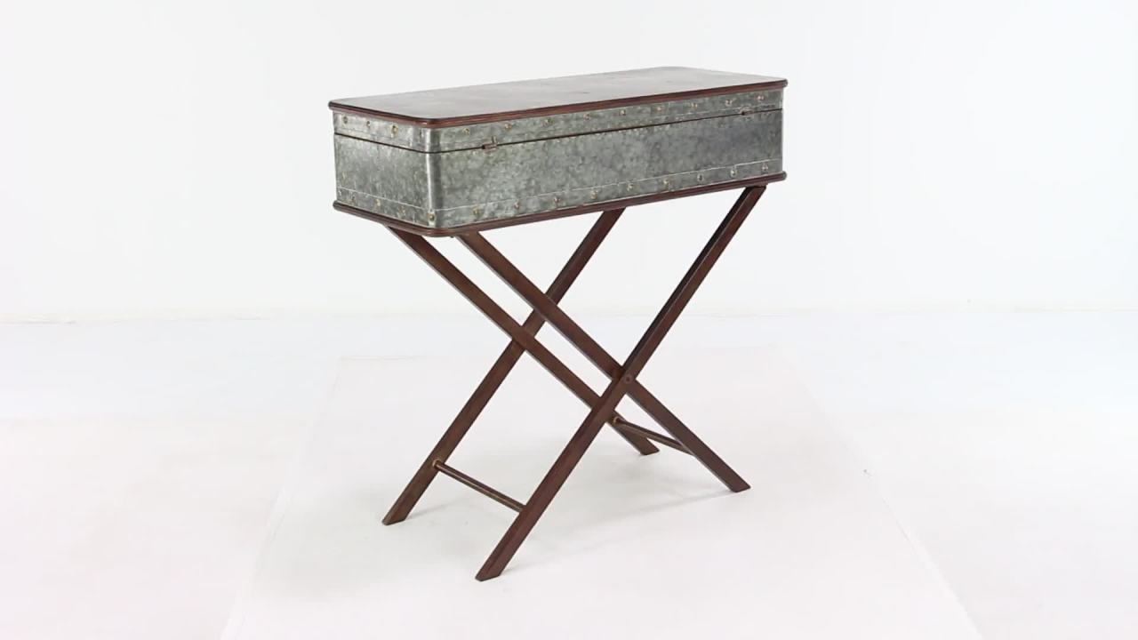 thumbnail video image 2 of DecMode 32" x 32" Gray Metal Accent Table with Suitcase Style Top, 1-Piece, 2 of 12