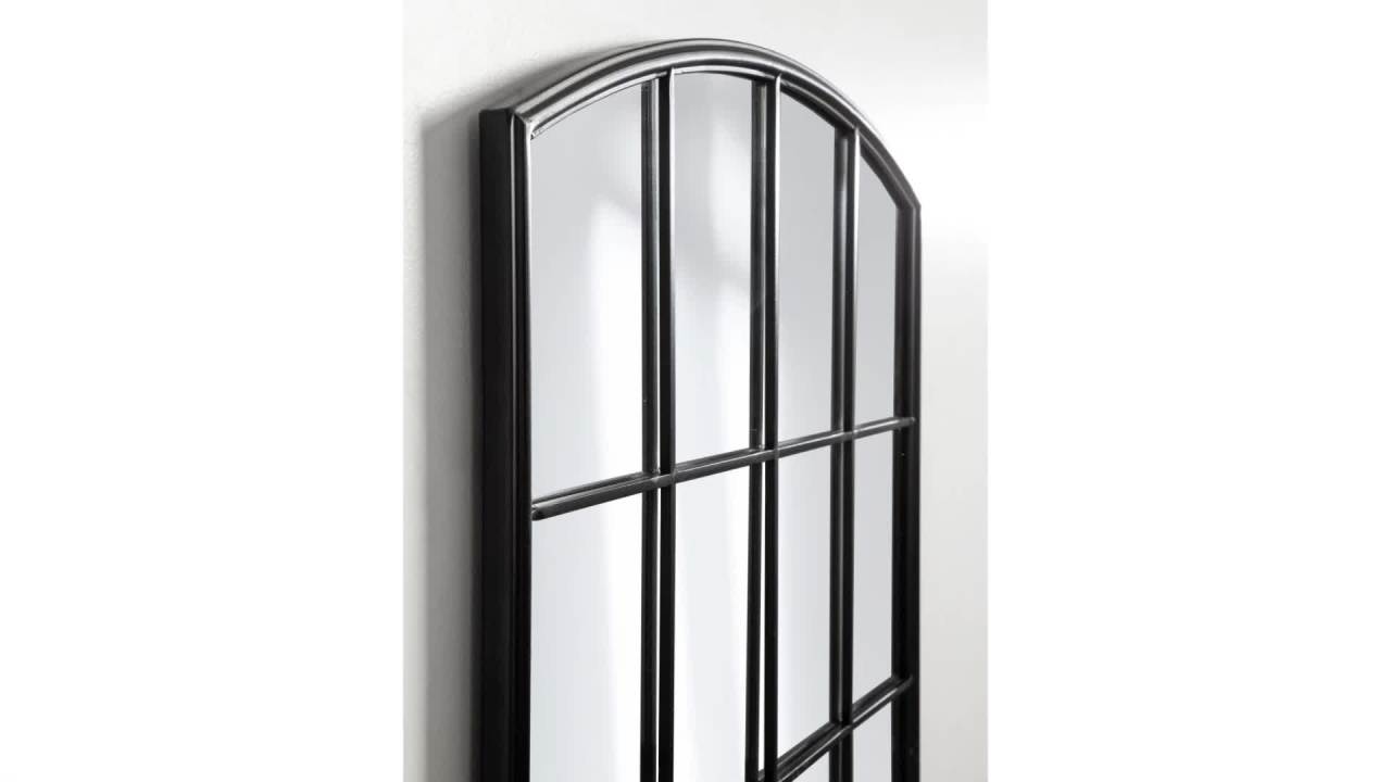 thumbnail video image 2 of Kate and Laurel Forsyth Farmhouse Arched Windowpane Wall Mirror, 24 x 36, Black, Decorative Traditional Window Mirror with 16 Individual Panes for Stylish Home Decor, 2 of 8