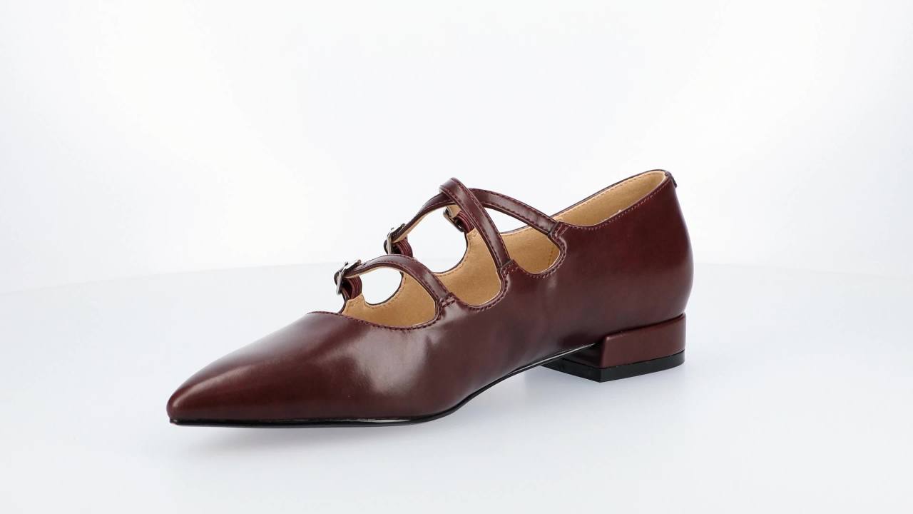 thumbnail video image 2 of Journee Womens Gretel Multistrap Buckle Detail Pointed Toe Block Heel Comfort Ballet Pumps, 2 of 10