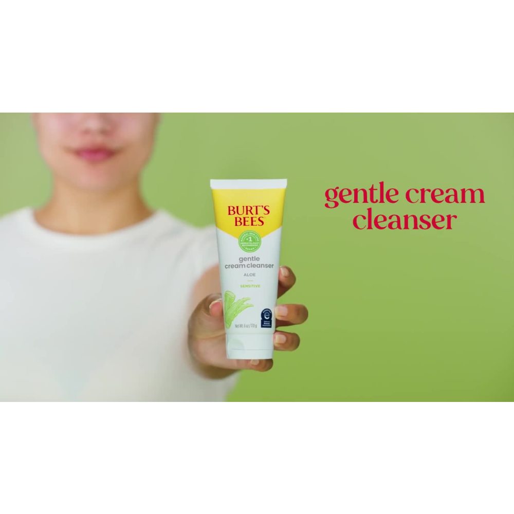 thumbnail video image 2 of Burt's Bees Gentle Cream Face Wash with Aloe for Sensitive Skin, 98.9% Natural Origin, 6 oz, 2 of 16