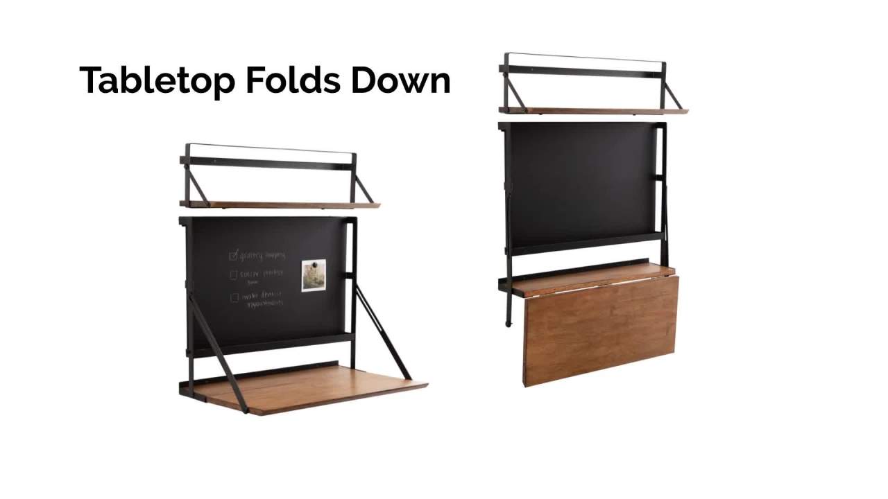 thumbnail video image 2 of Kate and Laurel McAllister Floating Magnetic Chalkboard Shelf Desk, Rustic Brown/Black, 2 of 10