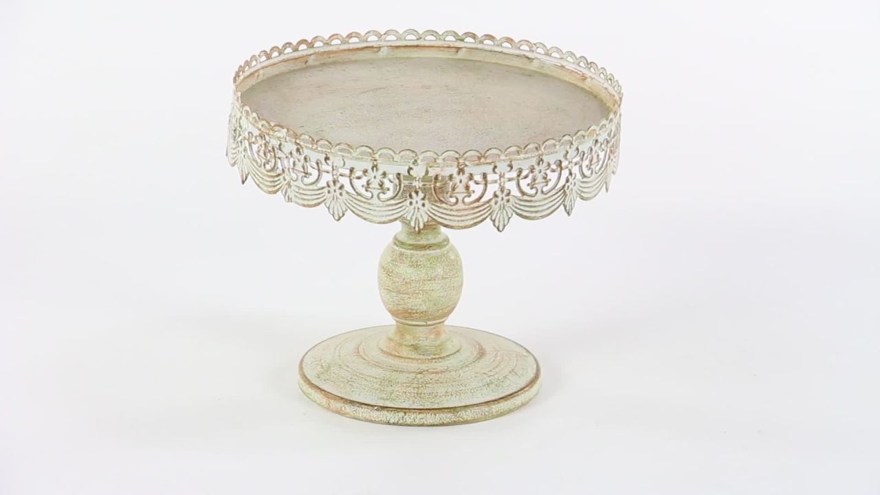 thumbnail video image 2 of DecMode 10" x 9" White Metal Decorative Stand with Lace Inspired Edge, 1-Piece, 2 of 7