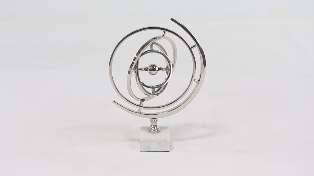 thumbnail video image 2 of DecMode 10" Silver Armillary Globe with Marble Base, 2 of 12