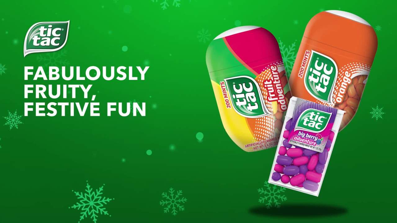 thumbnail video image 2 of Tic Tac Naughty or Nice Lumps of Coal Cherry Mints, Holiday Treats, 0.84 oz, Single Pack, 2 of 10