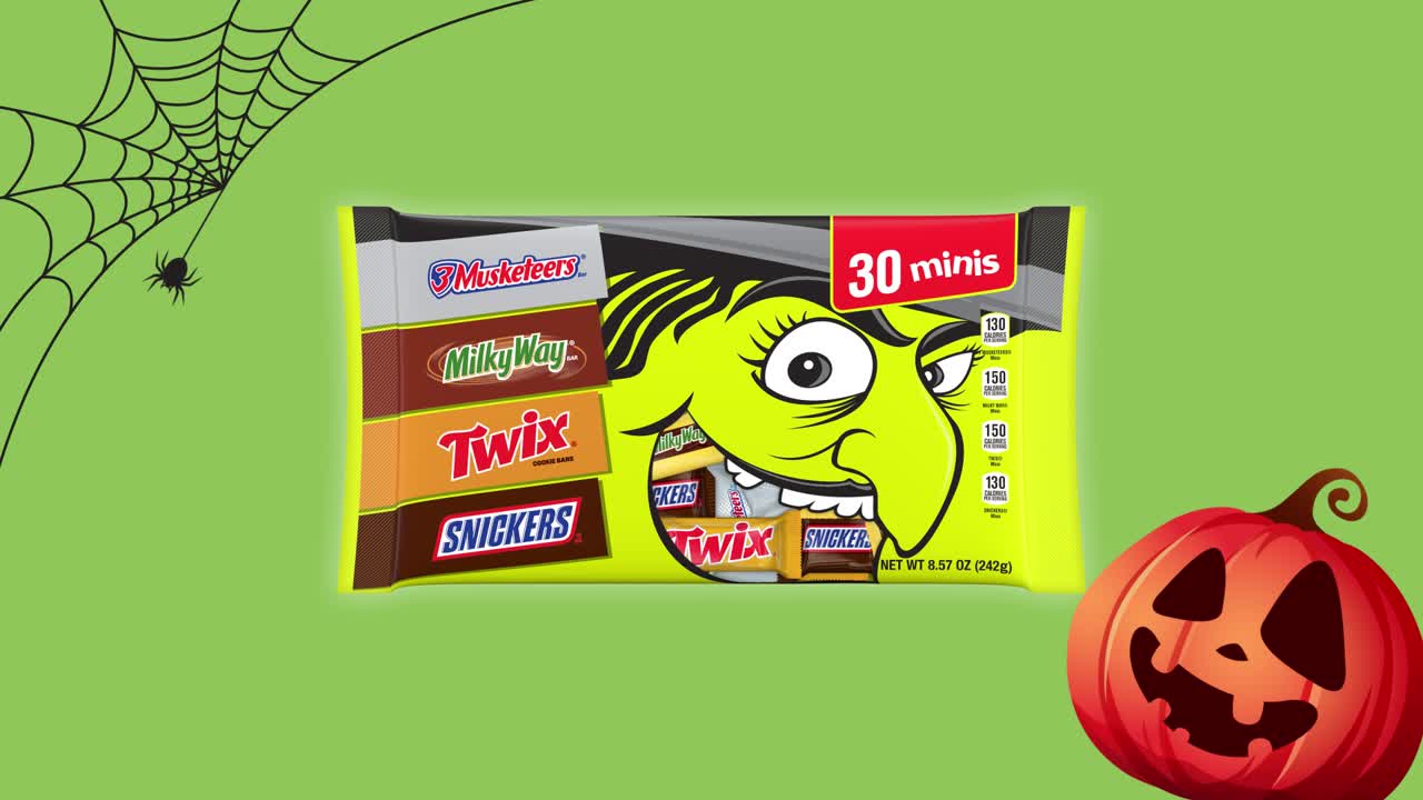 thumbnail video image 2 of Snickers, Twix, Milky Way & 3 Musketeers Minis Halloween Candy - 30 Ct, 8.57 Oz Bag, 2 of 11