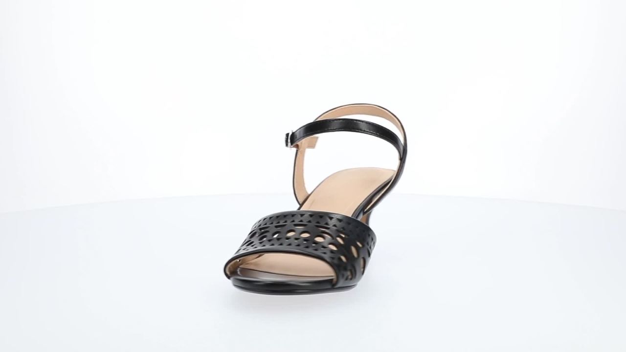thumbnail video image 2 of Journee Womens Jessly Cut Out Design Ankle Strap Kitten Heel Dress Sandals, 2 of 10