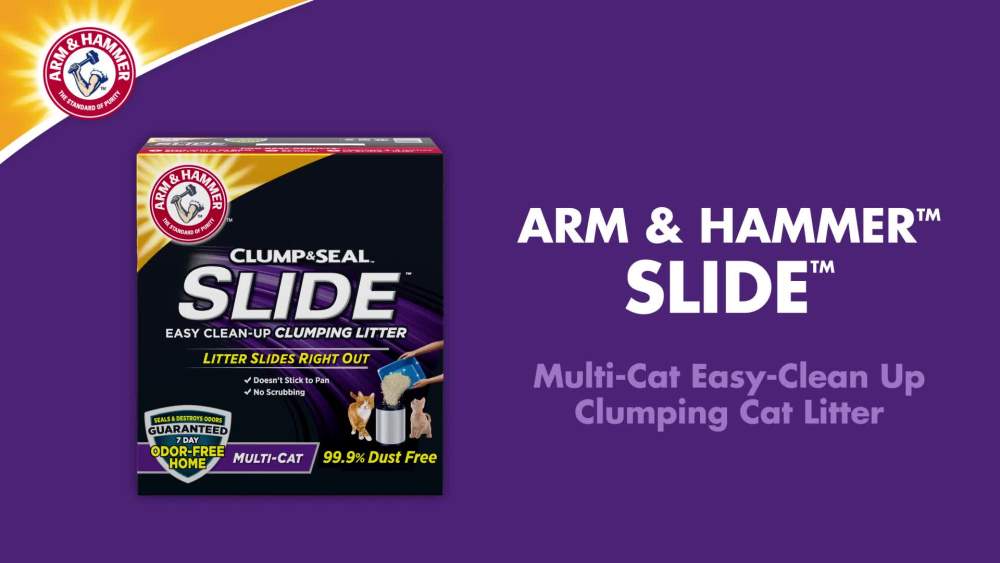thumbnail video image 2 of ARM & HAMMER Clump & Seal SLIDE Cat Litter, Easy Clean-up Multi-Cat Clumping Litter, 14 lbs, 2 of 13