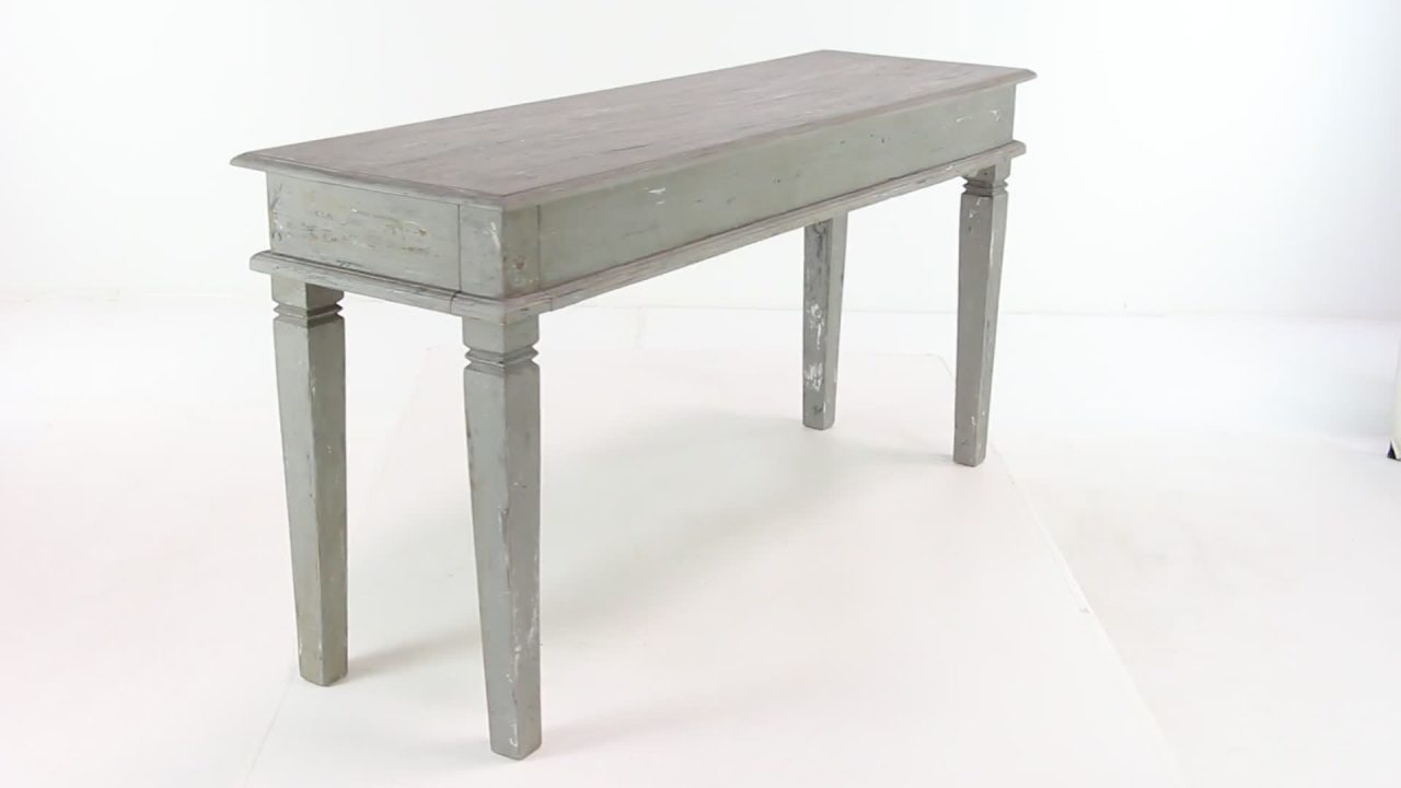 thumbnail video image 2 of DecMode 30" x 59" Grey Mahogany Rustic Console Table, 2 of 12