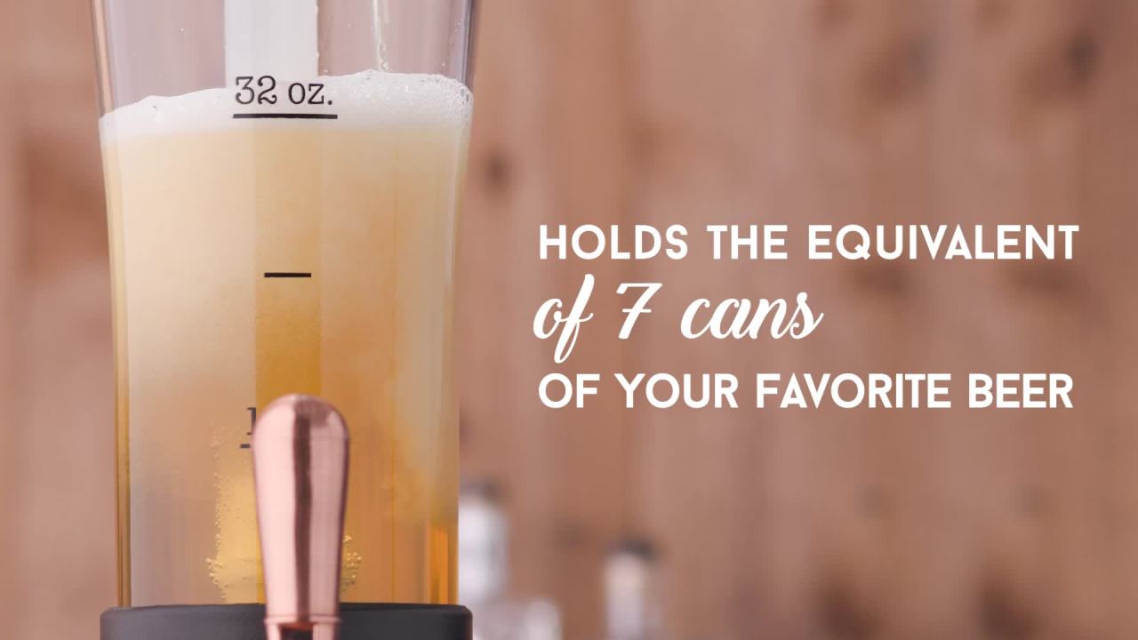 thumbnail video image 2 of Hammer + Axe Beer Tower Drink Dispenser with Pro-Pour Tap and Freeze Tube to Keep Beverages Ice Cold, Perfect for Parties and Gameday, Home Bar Accessories, 2.75 Qt./2.6 L, Copper Finish, 2 of 11