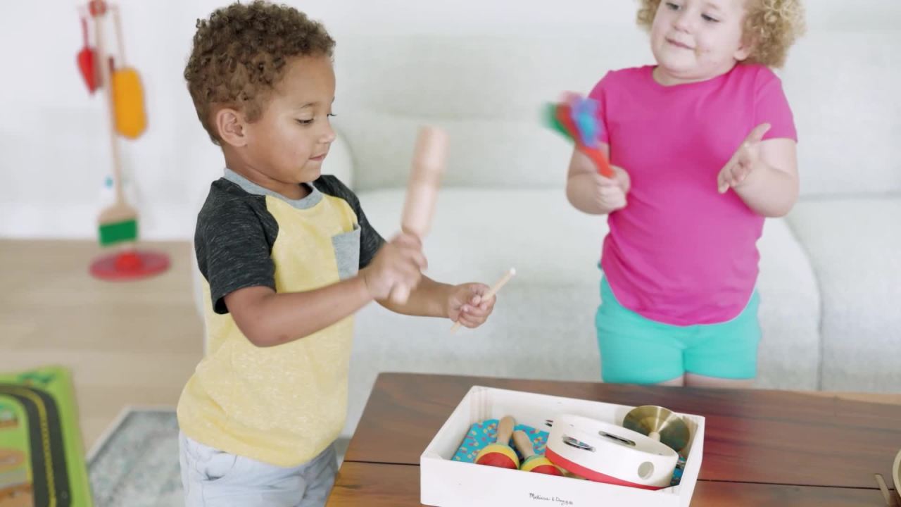 thumbnail video image 3 of Melissa & Doug Band-in-a-Box Clap! Clang! Tap! 10-Piece Musical Set, Toddler Toys, 3 of 11