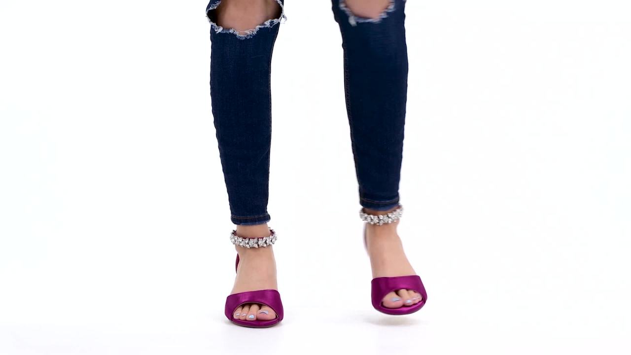 thumbnail video image 2 of Journee Womens Connor Back Heel Zip Gemstone Ankle Strap Wedge Sandals, 2 of 10