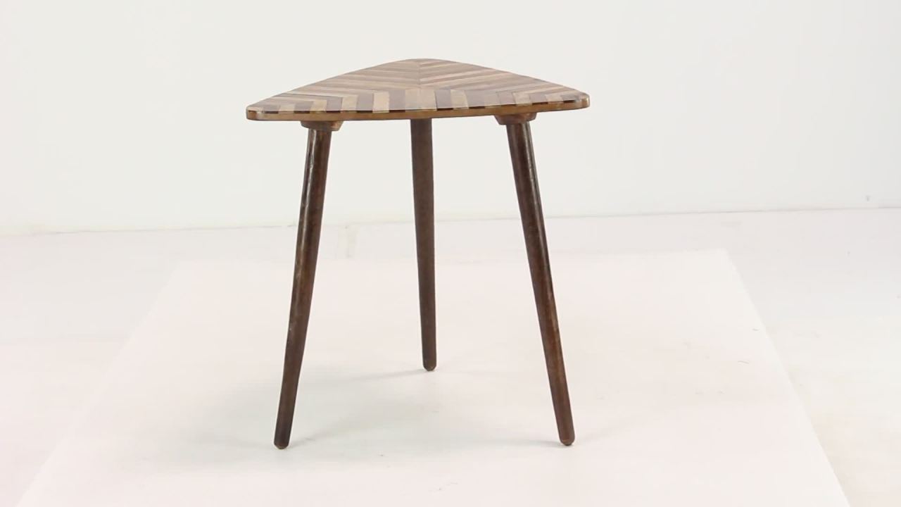 thumbnail video image 2 of DecMode 20" x 22" Brown Mango Wood Handmade Accent Table with Wood Inlay, 1-Piece, 2 of 8