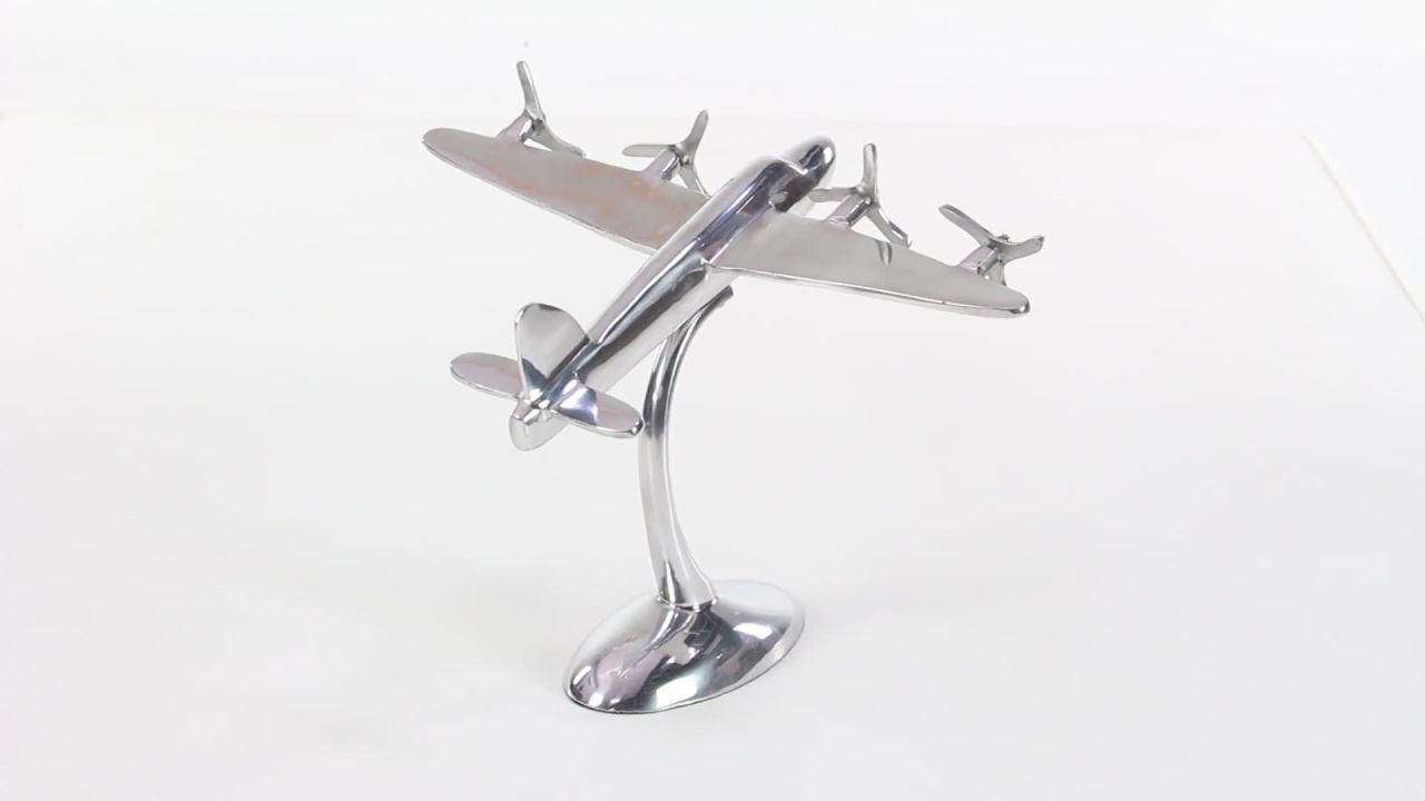thumbnail video image 2 of 11" x 9" Silver Aluminum Metal Airplane Sculpture, by DecMode, 2 of 10