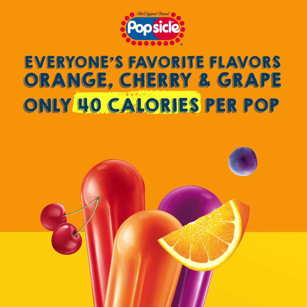Popsicle Flavored Orange Cherry and Grape Popsicles Ice Pops, 18 Count