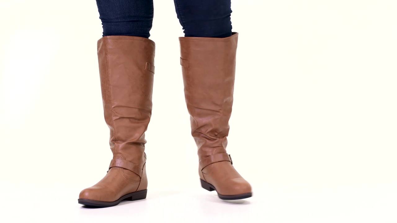 thumbnail video image 2 of Journee Womens Spokane Extra Wide Calf Stacked Heel Riding Boots, 2 of 10