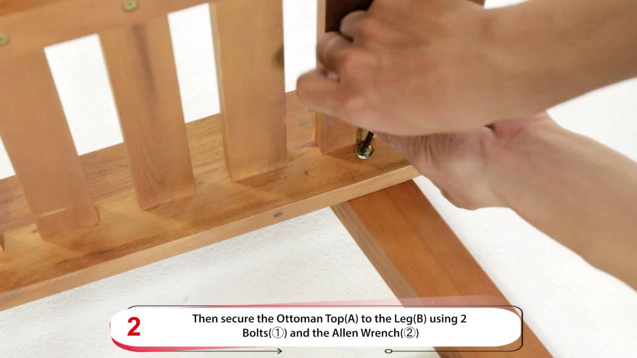 thumbnail video image 2 of GDF Studio Avacyn Outdoor Acacia Wood Ottomans with Cushion, Set of 2, Brown and Cream, 2 of 8