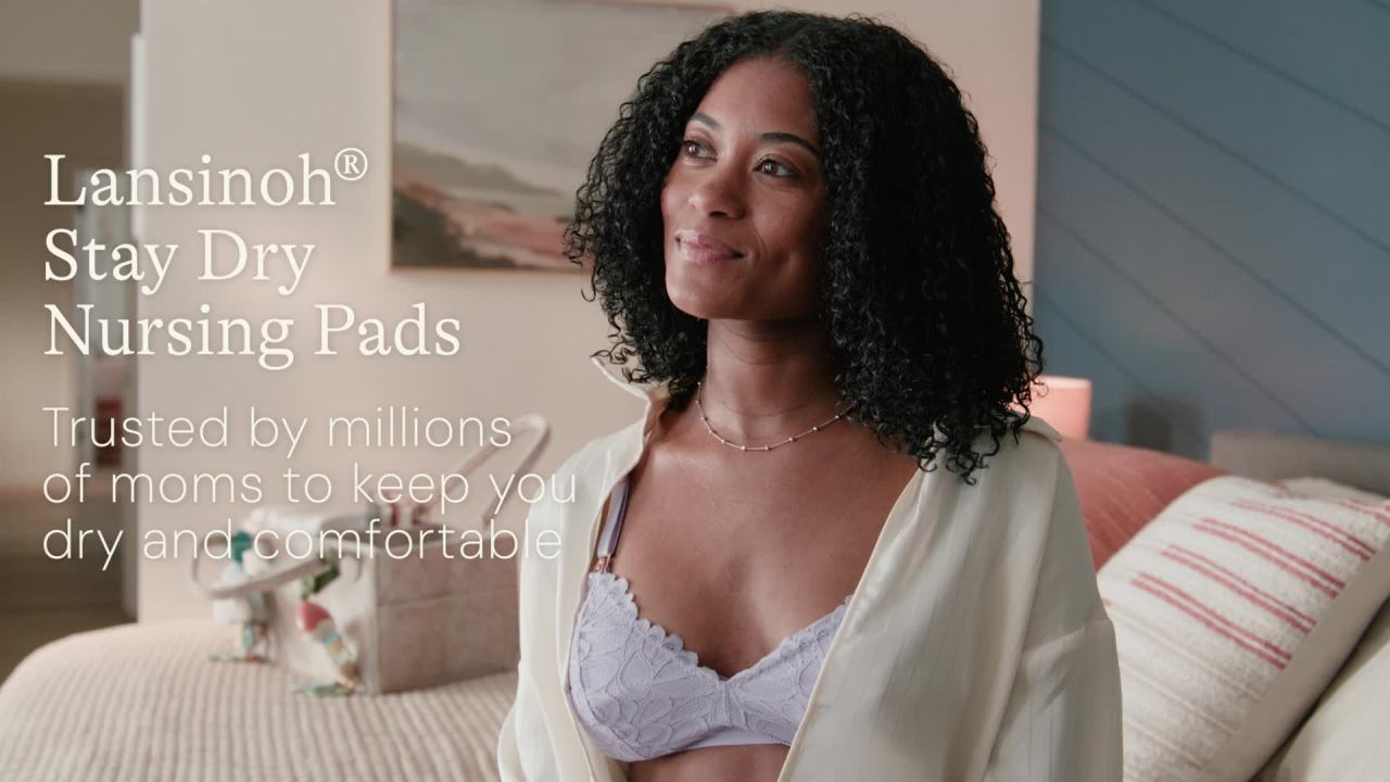 thumbnail video image 3 of Lansinoh Stay Dry Disposable Nursing Pads, Soft and Super Absorbent Breast Pads, 200 Count, 3 of 9
