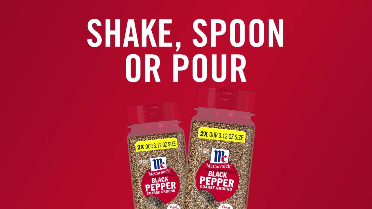 thumbnail video image 2 of McCormick Pepper Black Coarse Ground, 6.5 oz Bottle, 2 of 27