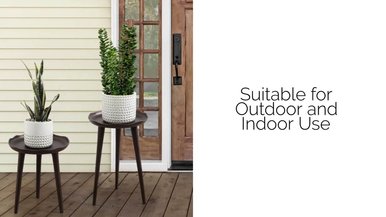 thumbnail video image 2 of Kate and Laurel Alessia Modern Round Outdoor Plant Stand Set, Set of 2, Bronze, Cast Aluminum Two-Piece Accent Table Set for Use as Indoor or Outdoor Plant Risers with Deckled Edges, 2 of 9