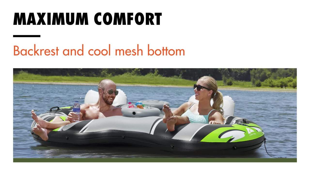 thumbnail video image 2 of Ozark Trail Adult Unisex Rapid Rider II Double Inflatable River Tube Float, Multicolor, 2 of 10