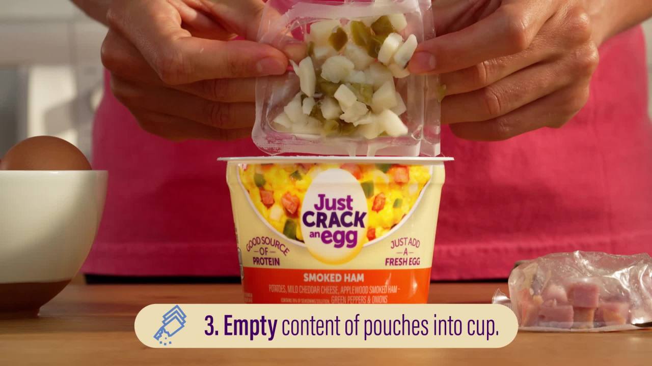 thumbnail video image 2 of Just Crack an Egg Smoked Ham Scramble Kit, 3 oz Cup, 2 of 19