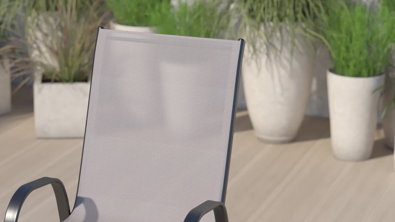 thumbnail video image 2 of Flash Furniture 4 Pack Brazos Series Gray Outdoor Barstools with Flex Comfort Material and Metal Frame, 2 of 15