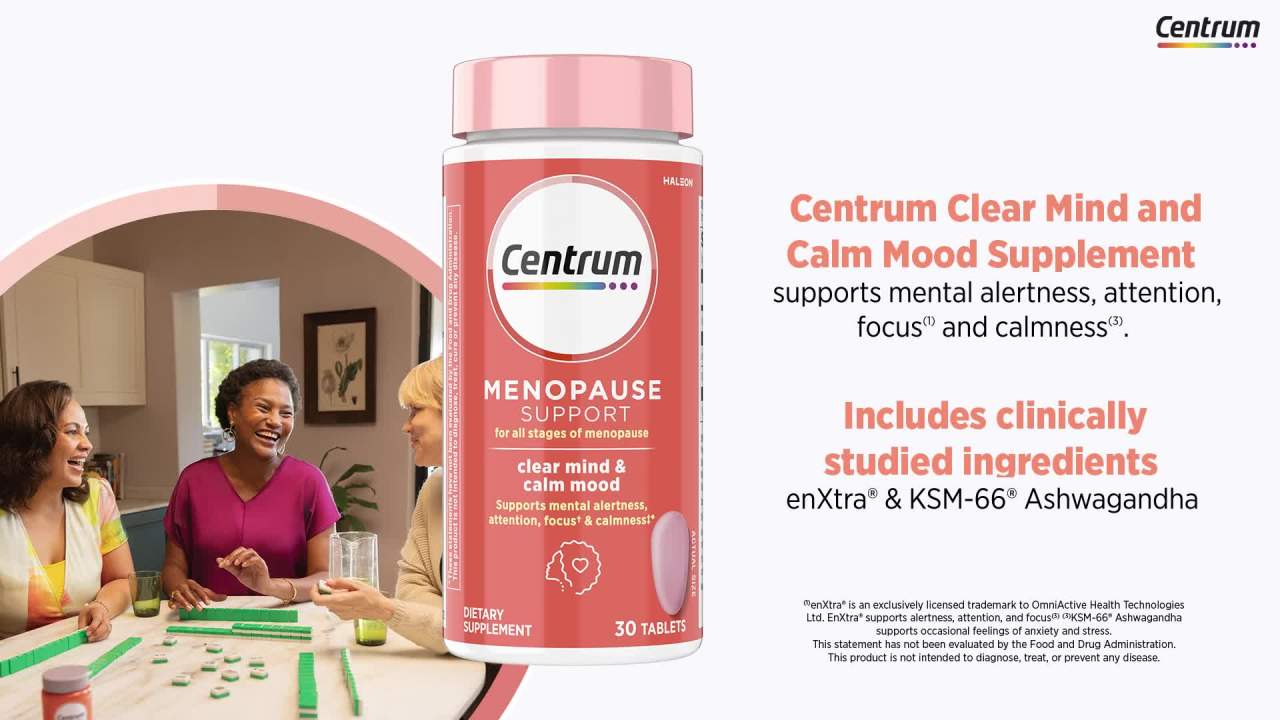 thumbnail video image 3 of Centrum Menopause Support Complete Womens Multivitamin Supplement With Vitamin for Hot Flash Support, Tablets, 30 Count, 3 of 16