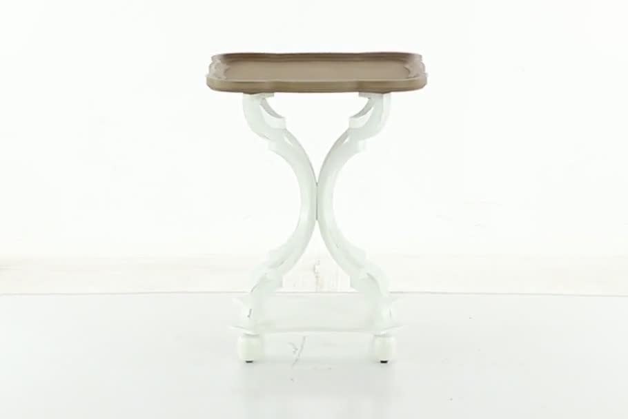 thumbnail video image 2 of DecMode 20" x 25" White Wooden Accent Table with Brown Wood Top, 1-Piece, 2 of 10