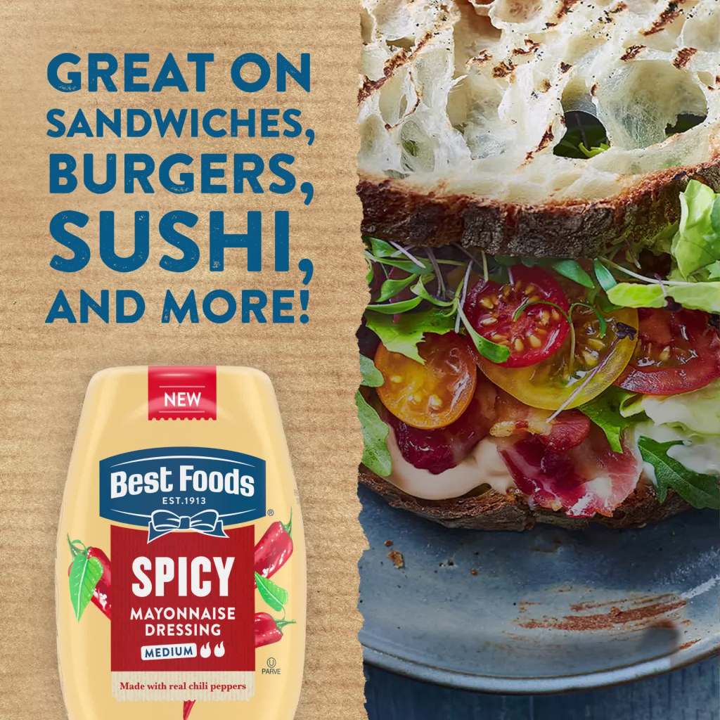 thumbnail video image 2 of (3 pack) Best Foods Medium Spicy Mayonnaise Dressing Condiments Made with Real Chili Peppers, 11.5 fl oz Squeeze Bottle, 2 of 11