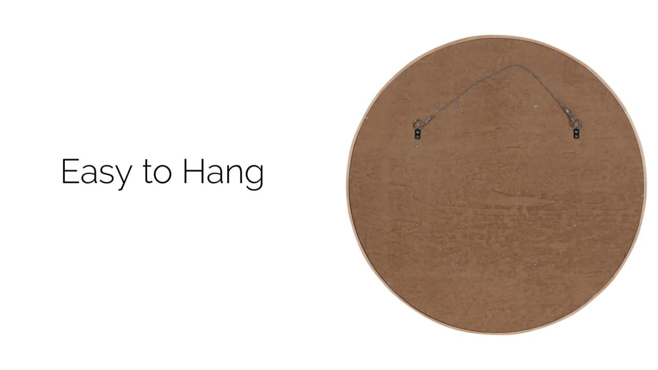 thumbnail video image 2 of Kate and Laurel Evans Mid-Century Round Wood Framed Wall Mirror, 30 x 30, Natural Wood, Decorative Modern Mirror for Wall, 2 of 7