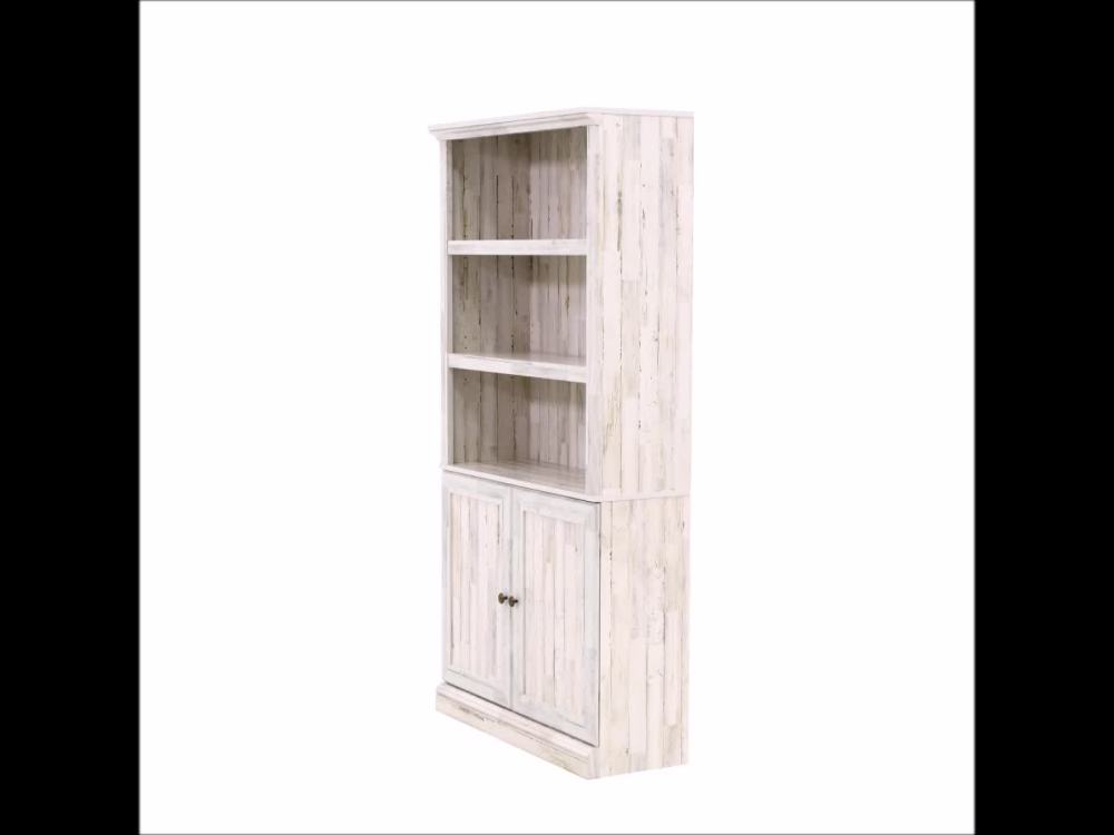 Sauder 5Shelf Bookcase with 2 Doors, White Plank Finish