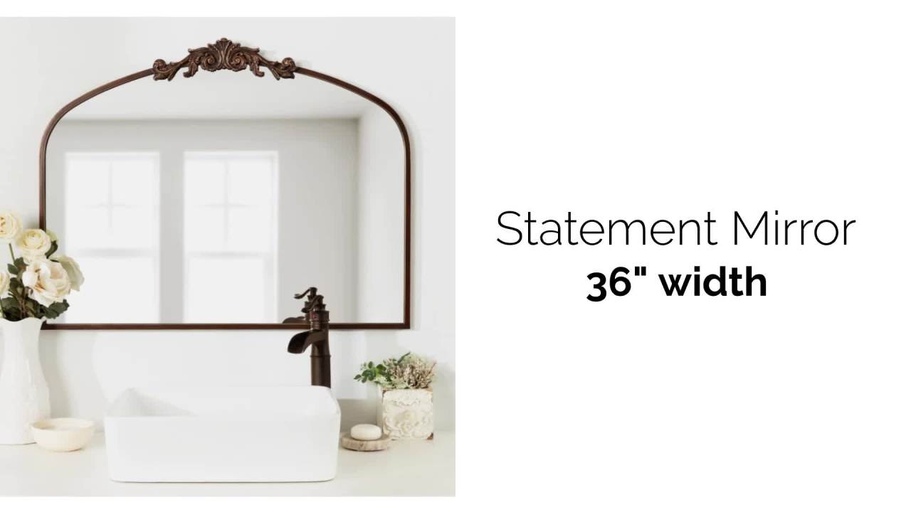 thumbnail video image 2 of Kate and Laurel Arendahl Ornate Traditional Arched Mirror, 36 x 29, Black, Decorative Baroque Style Arched Wall Mirror with Wide Frame and Ornamental Crown, 2 of 9