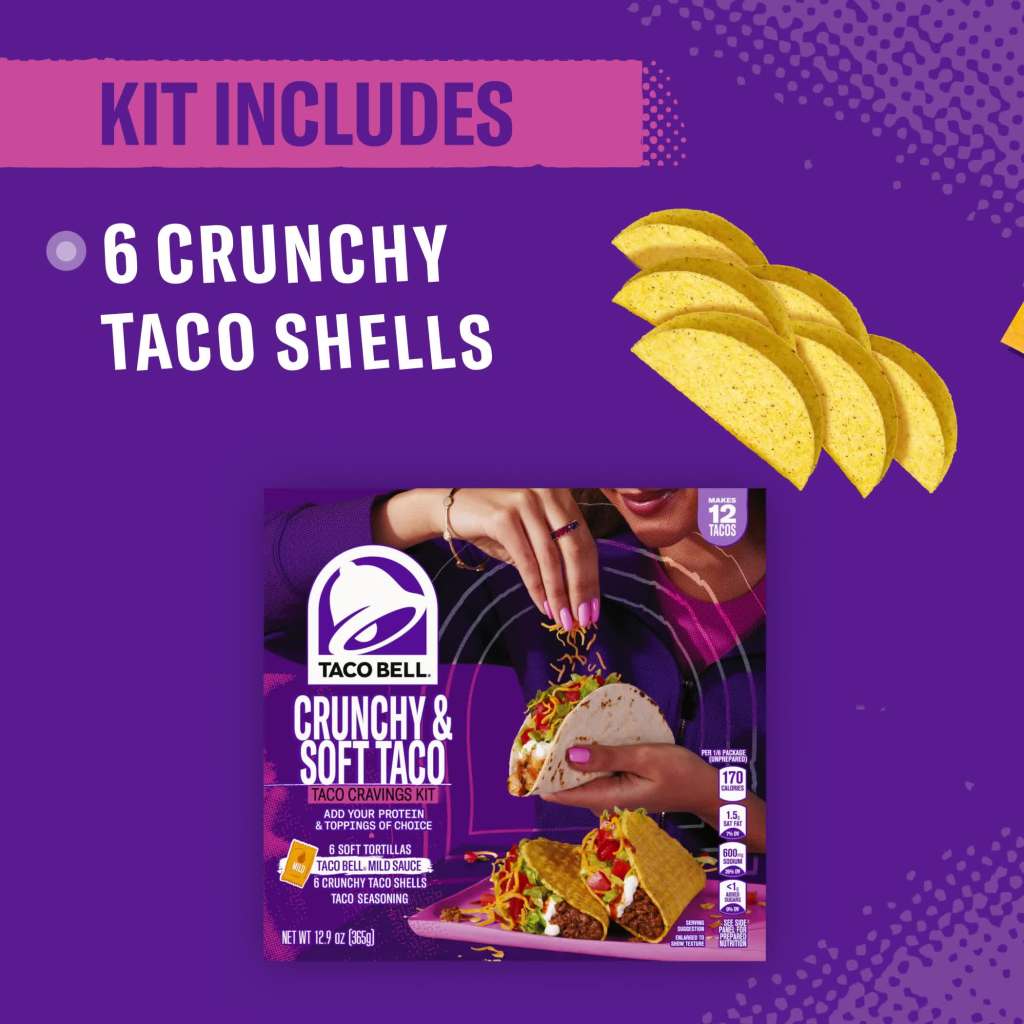 thumbnail video image 2 of (10 pack) Taco Bell Crunchy & Soft Taco Cravings Kit with 6 Soft Tortillas, 6 Crunchy Taco Shells, Taco Bell Mild Sauce & Seasoning, 12.9 oz Box, 2 of 16