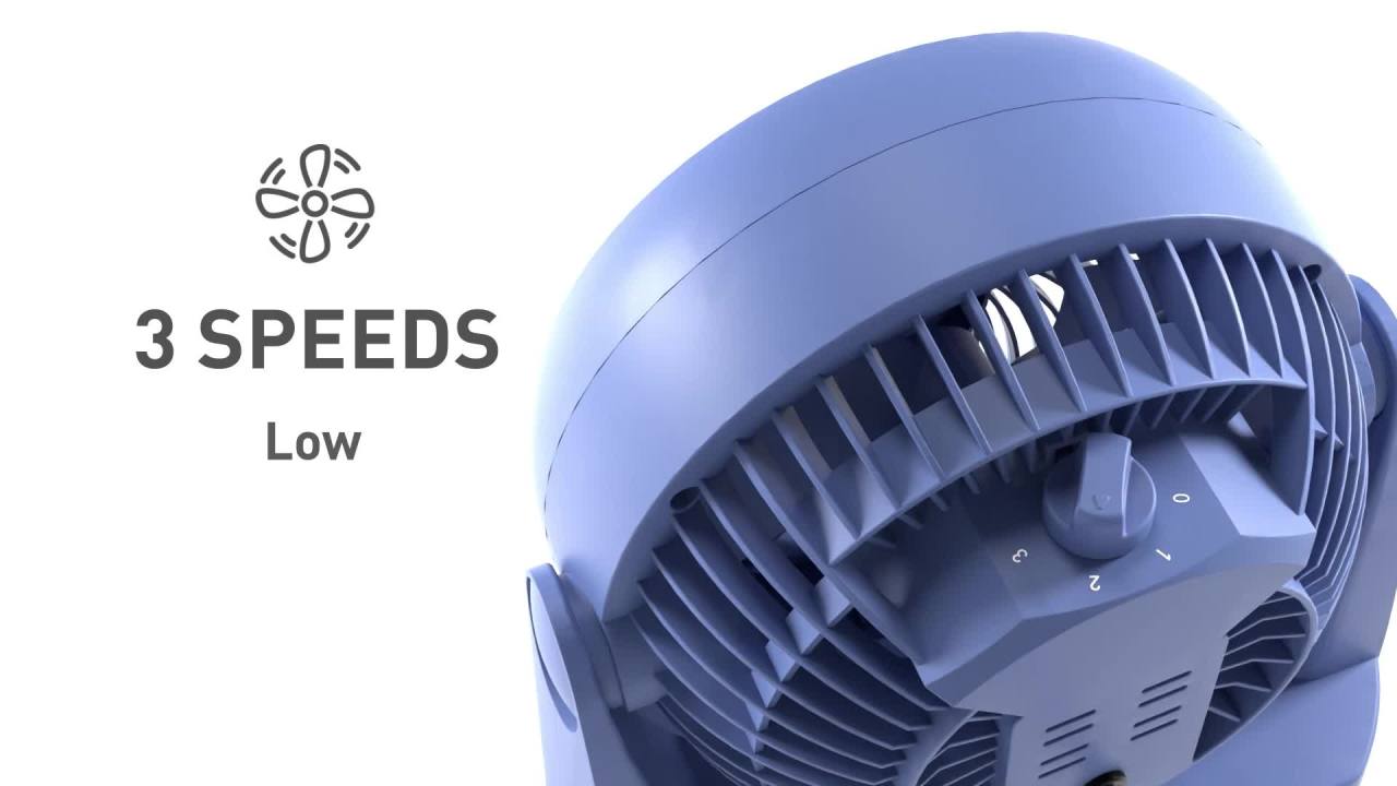 thumbnail video image 2 of Holmes Blizzard Air Circulator Fan, 3 Speeds, 90° Tilt, Removable Grill, Smoky Blue, 2 of 9