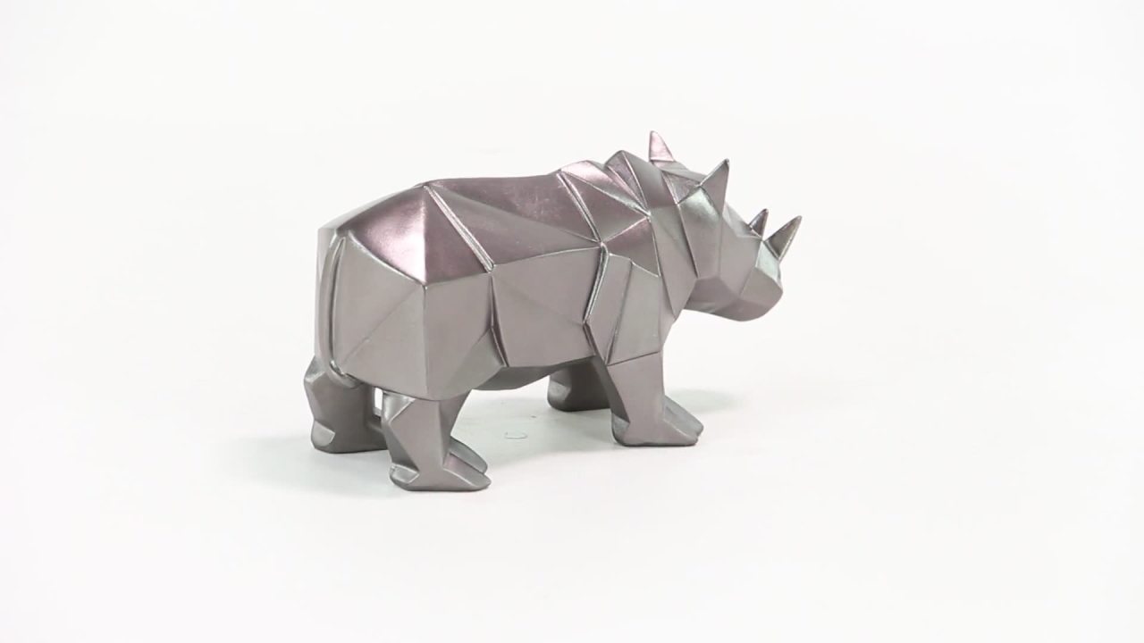 thumbnail video image 2 of 10" x 6" Silver Polystone Rhino Sculpture, by CosmoLiving by Cosmopolitan, 2 of 10