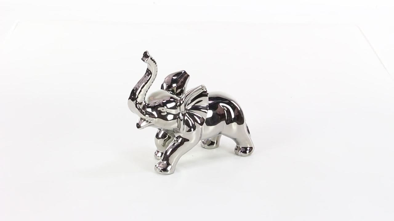 thumbnail video image 2 of 12" x 12" Silver Porcelain Elephant Sculpture, by DecMode, 2 of 12