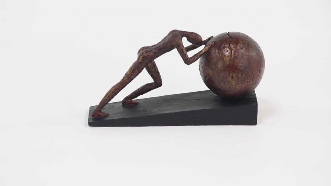 thumbnail video image 2 of 5" x 8" Brown Polystone People Sculpture with Ball, by DecMode, 2 of 10