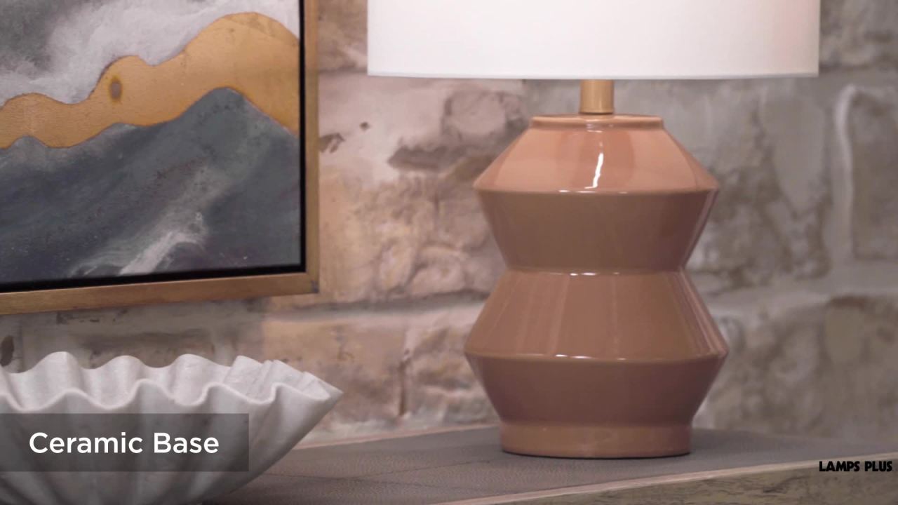 thumbnail video image 2 of 360 Lighting Tatum 22 1/4" High Small Geometric Mid Century Modern Accent 3-Way Table Lamp Red Clay Glaze Finish Ceramic Living Room, 2 of 12